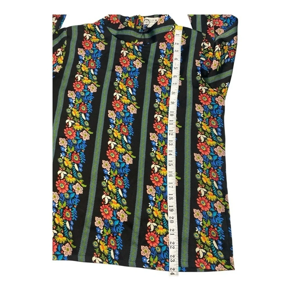 Molly Bracken Anthropology Mock Neck Long Sleeve Floral Blouse Size S - Picture 8 of 9